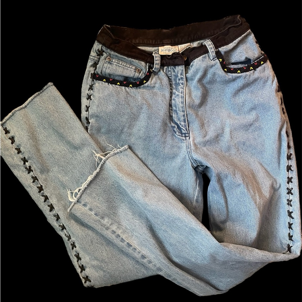 Vintage Beaded Lace Up Jeans